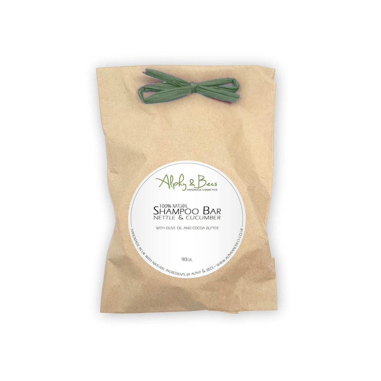 Natural Shampoo Bar - Nettle & Cucumber witn Olive Oil and Cocoa Butter - 90gr. - Alphy & Becs