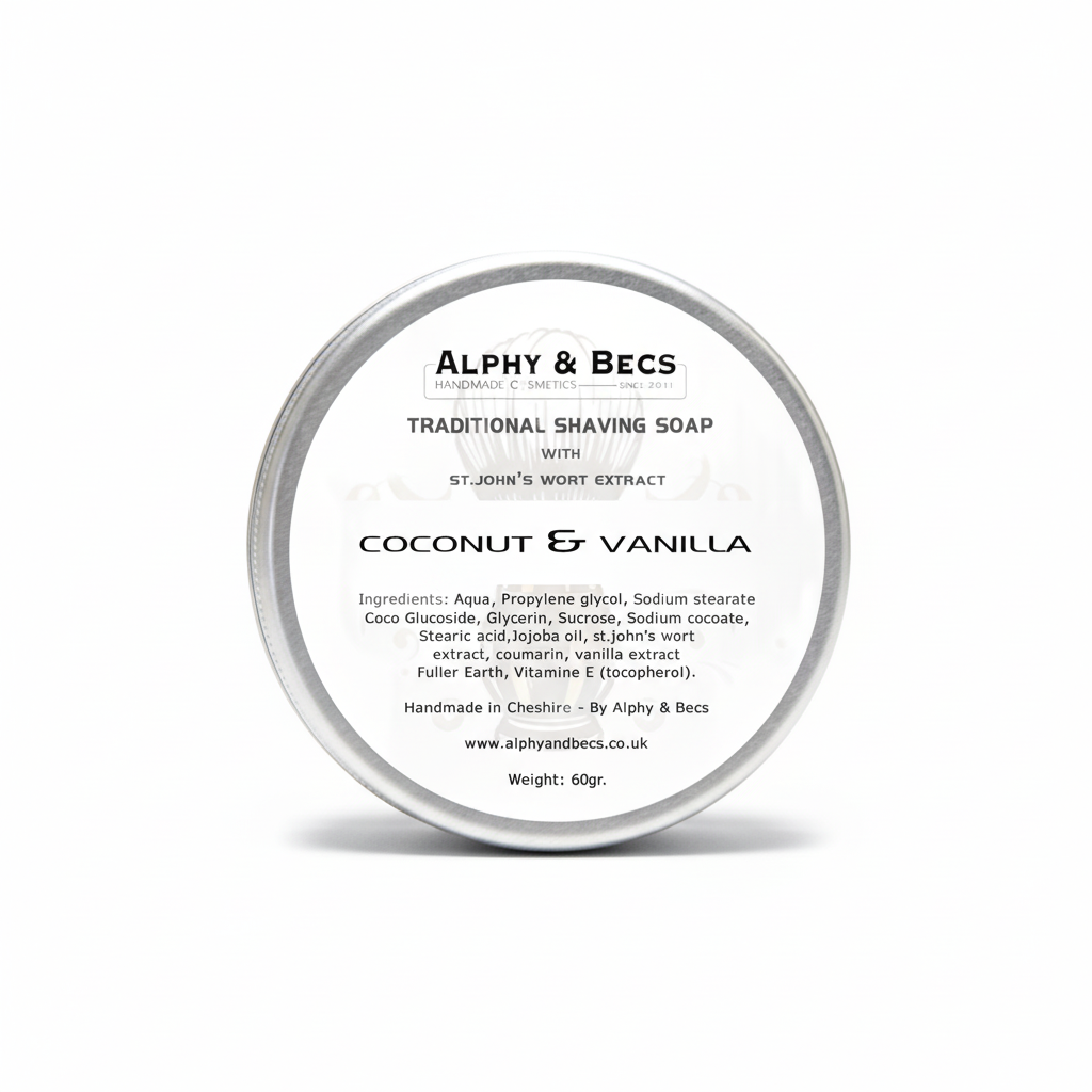 Shaving Soap with Jojoba Oil & St.John's Wort extract - Coconut & Vanilla - 60gr.