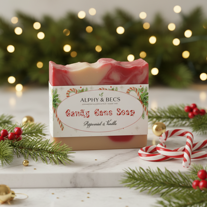 Candy Cane Natural Soap with Peppermint & Vanilla