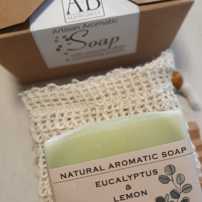 Small Gift Set - Soap with wooden dish & exfoliating pouch