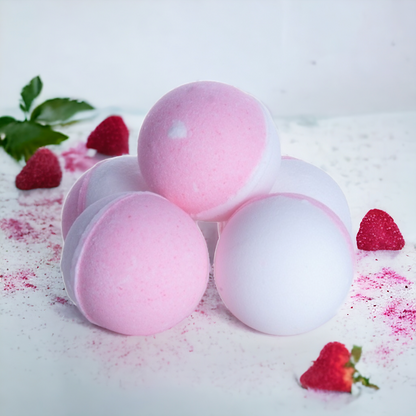 Vegan Bath Bombs - Strawberry & Vanilla - With Epsom Salts - 3 x 80gr