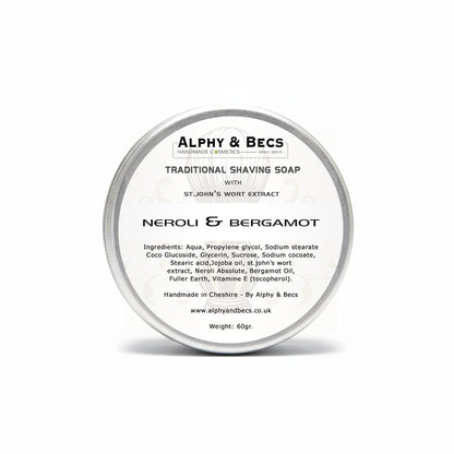 Shaving Soap with Jojoba Oil & St.John's Wort extract - Neroli & Bergamot - 60gr.