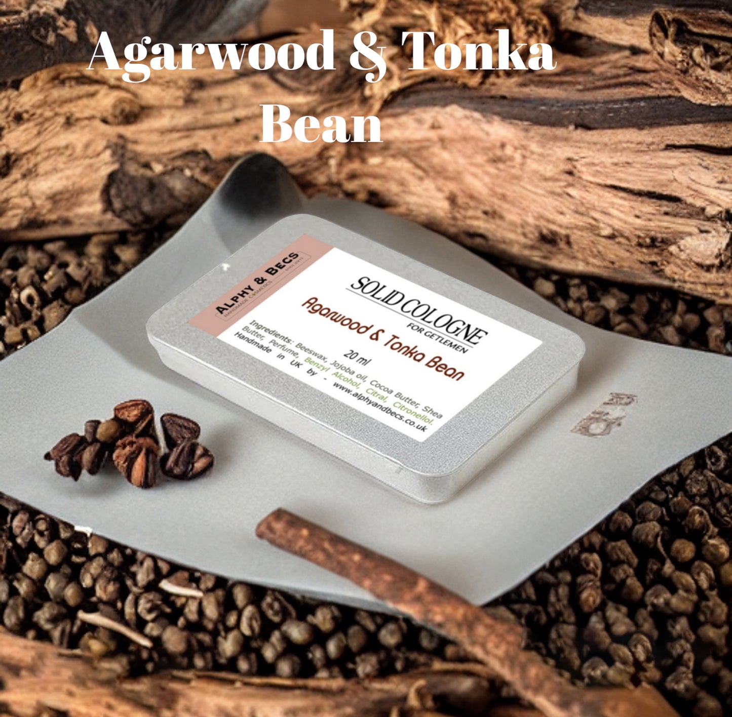 Solid Cologne For Men - Agarwood (Oud) & Tonka Bean - 20ml