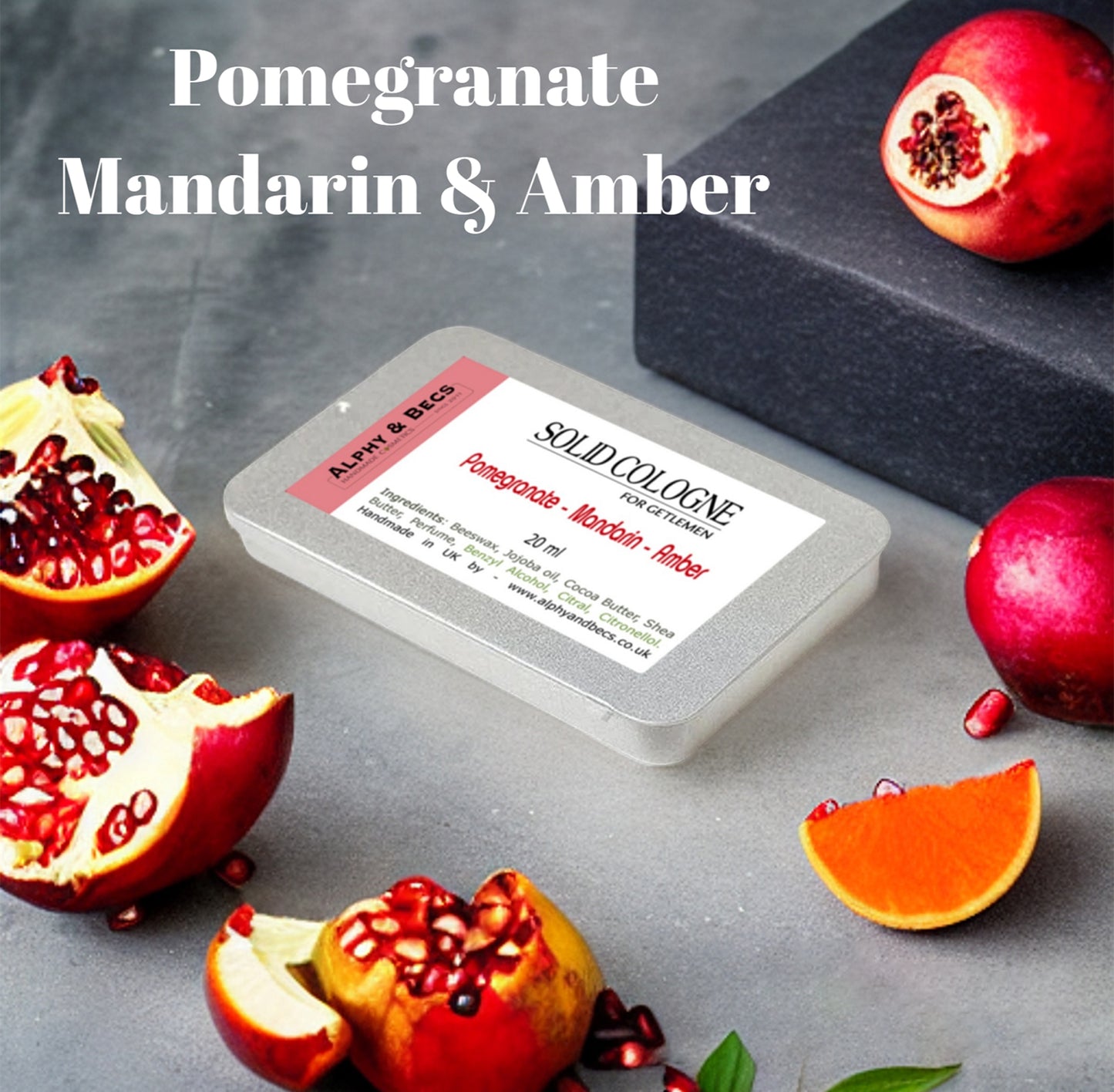 Solid Cologne For Men - Pomegranate Mandarin & Amber - 20ml