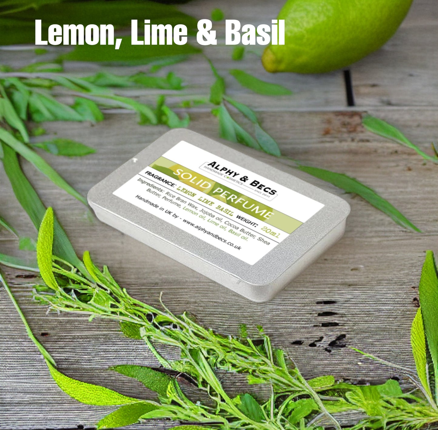 Natural Solid Perfume for Women - LEMON LIME & BASIL - 20ml