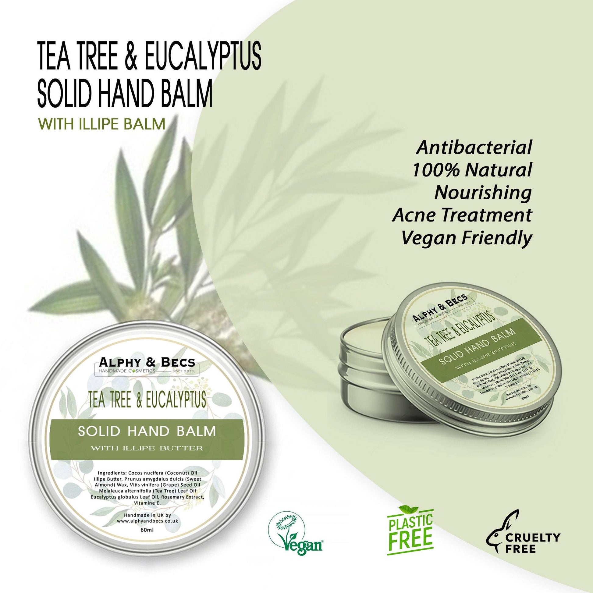 Solid Hand Balm - Tea Tree & Eucalyptus - 60ml - Alphy & Becs