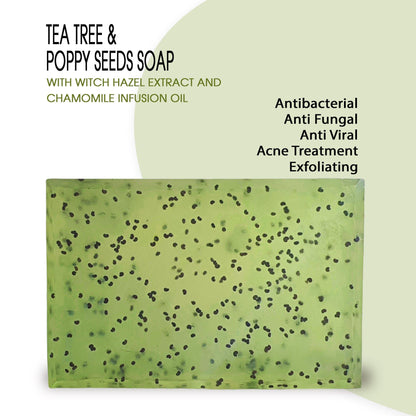 Anti Bacterial Soap Tea Tree & Poppy Seeds - Face & Body Acne Treatment - Alphy & Becs